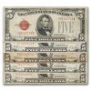 1928 thru 1928-F $5.00 U.S. Note Red Seal VG/VF Lot of 5