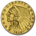 1929 $2.50 Indian Gold Quarter Eagle AU