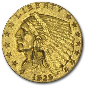 1929 $2.50 Indian Gold Quarter Eagle AU