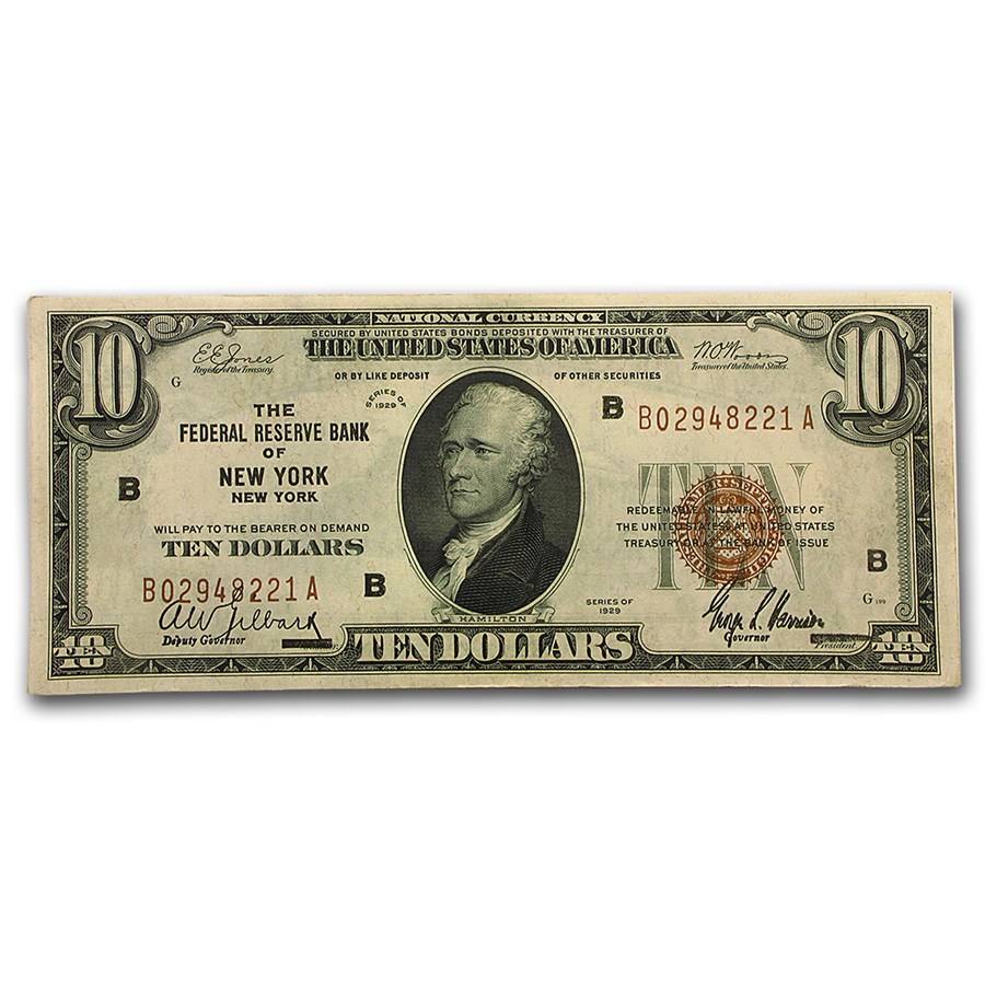 1929 (B-New York) $10 Brown Seal FRBN XF (Fr#1860-B)