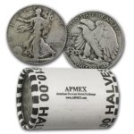 1929-D Walking Liberty Halves 20-Coin Roll Avg Circ