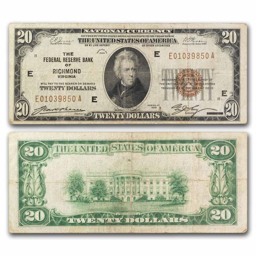 1929 (E-Richmond) $20 Brown Seal FRBN Fine (Fr#1870-E)