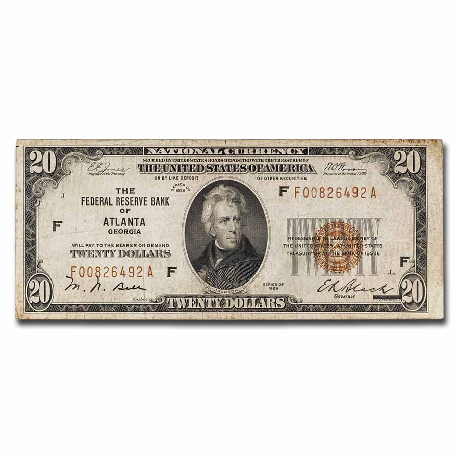 1929 (F-Atlanta) $20 Brown Seal FRBN Fine (Fr#1870-F)