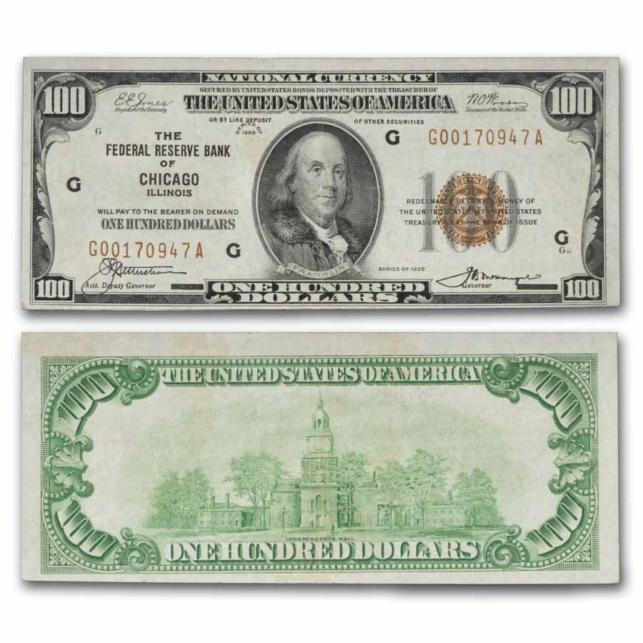 1929 (G-Chicago) $100 Brown Seal FRBN AU Details (Fr#1890-G)