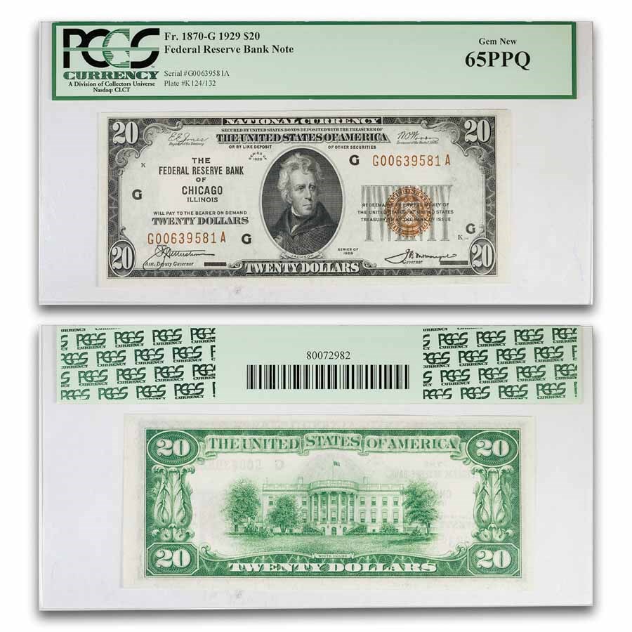 1929 (G-Chicago) $20 Brown Seal FRBN CU-65 PPQ PCGS (Fr#1870-G)