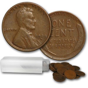 1929-S Lincoln Cent 50-Coin Roll Avg Circ