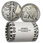1929-S Walking Liberty Halves 20-Coin Roll Avg Circ