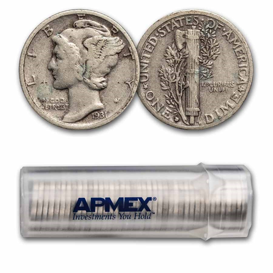 1931-D Mercury Dime 50-Coin Roll Avg Circ