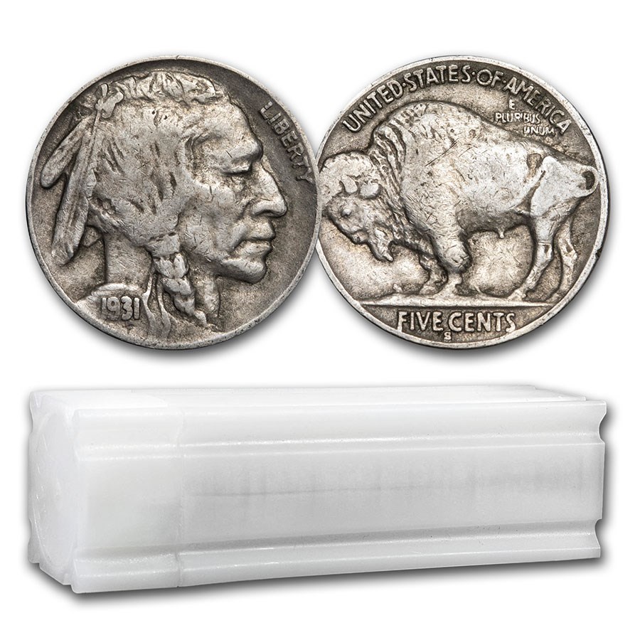 1931-S Buffalo Nickels 40-Coin Roll Avg Circ