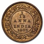 1933 British India Copper 1/12 Anna BU