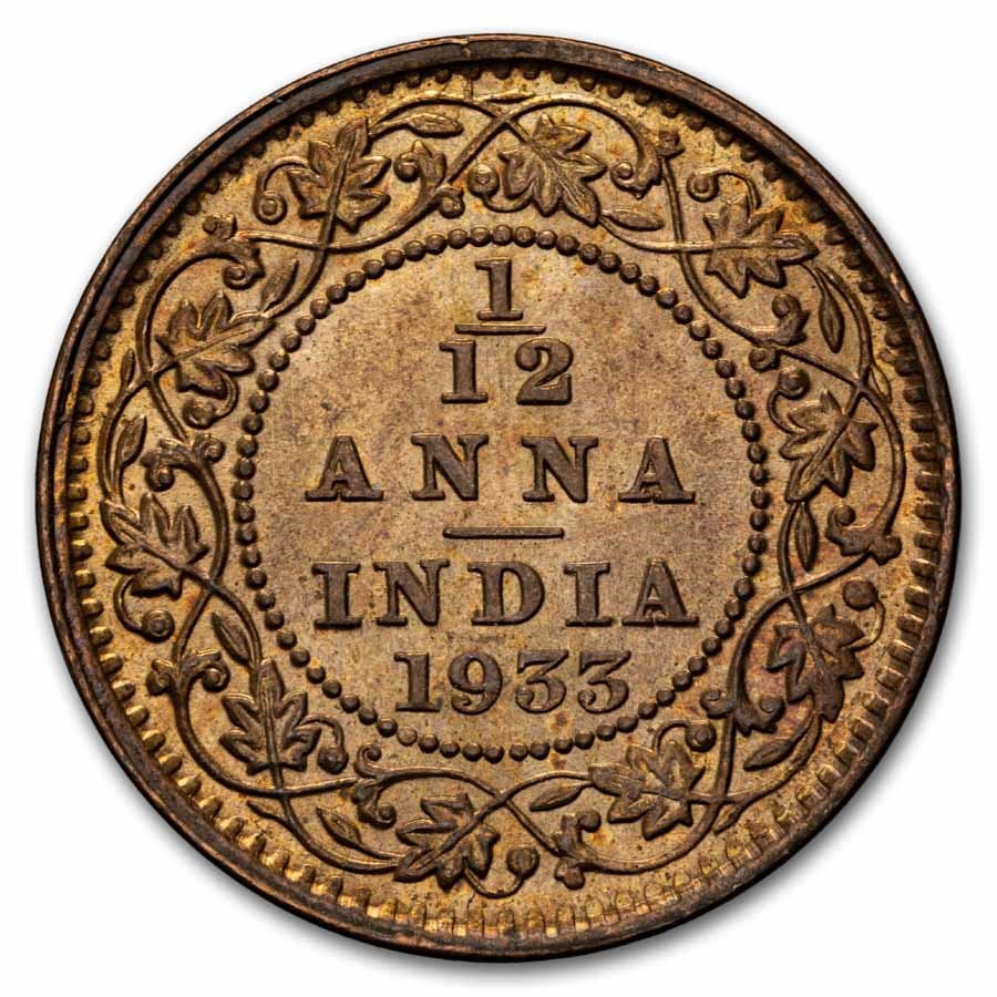 1933 British India Copper 1/12 Anna BU