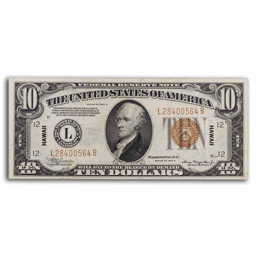1934-A $10 Brown Seal Hawaii XF (Fr#2303)