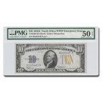 1934-A $10 Yellow Seal North Africa AU-50 EPQ PMG (Fr#2309)