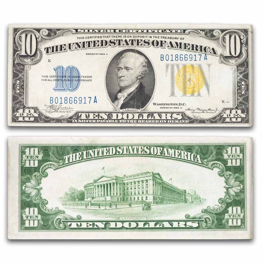 1934-A $10 Yellow Seal North Africa XF+ (Fr#2309)