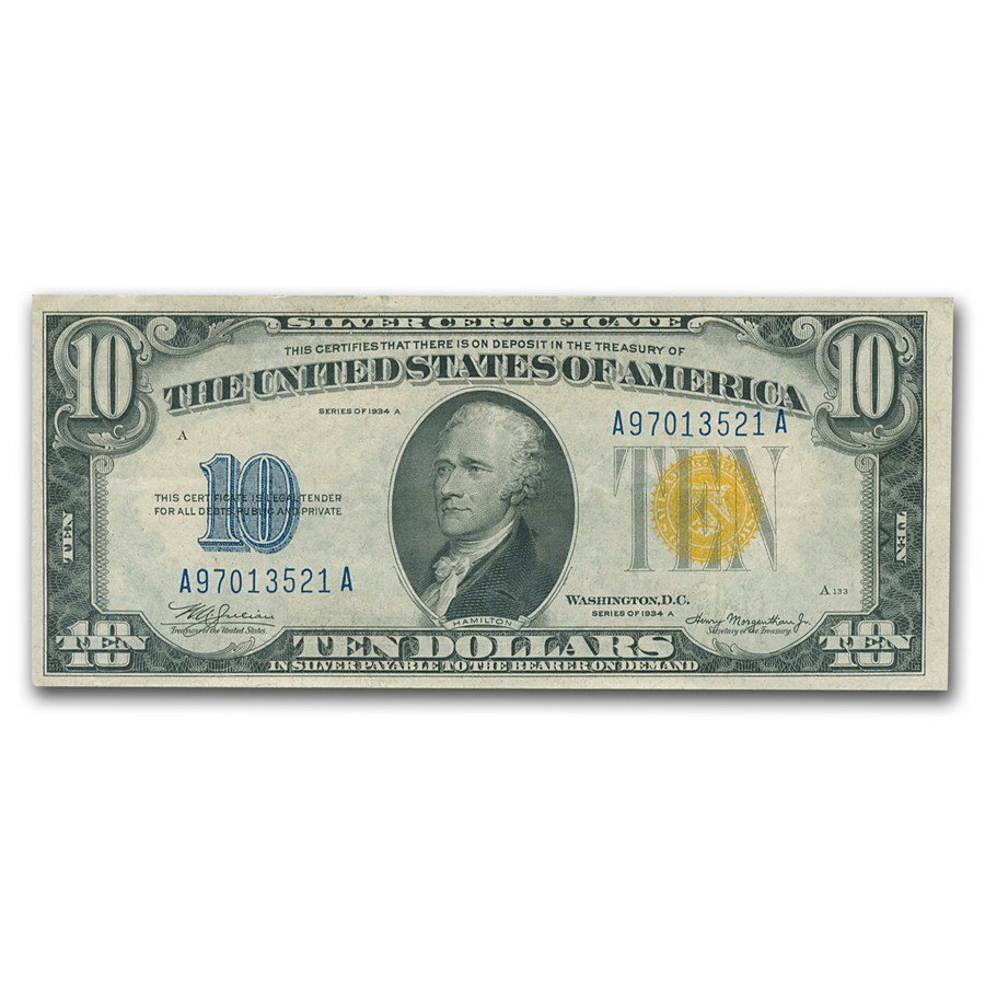 1934-A $10 Yellow Seal North Africa XF (Fr#2309)