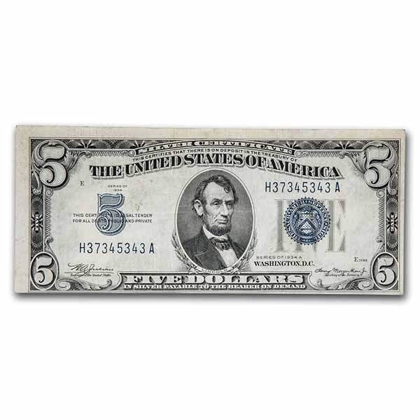 1934-A $5.00 Silver Certificate XF (Fr#1651)