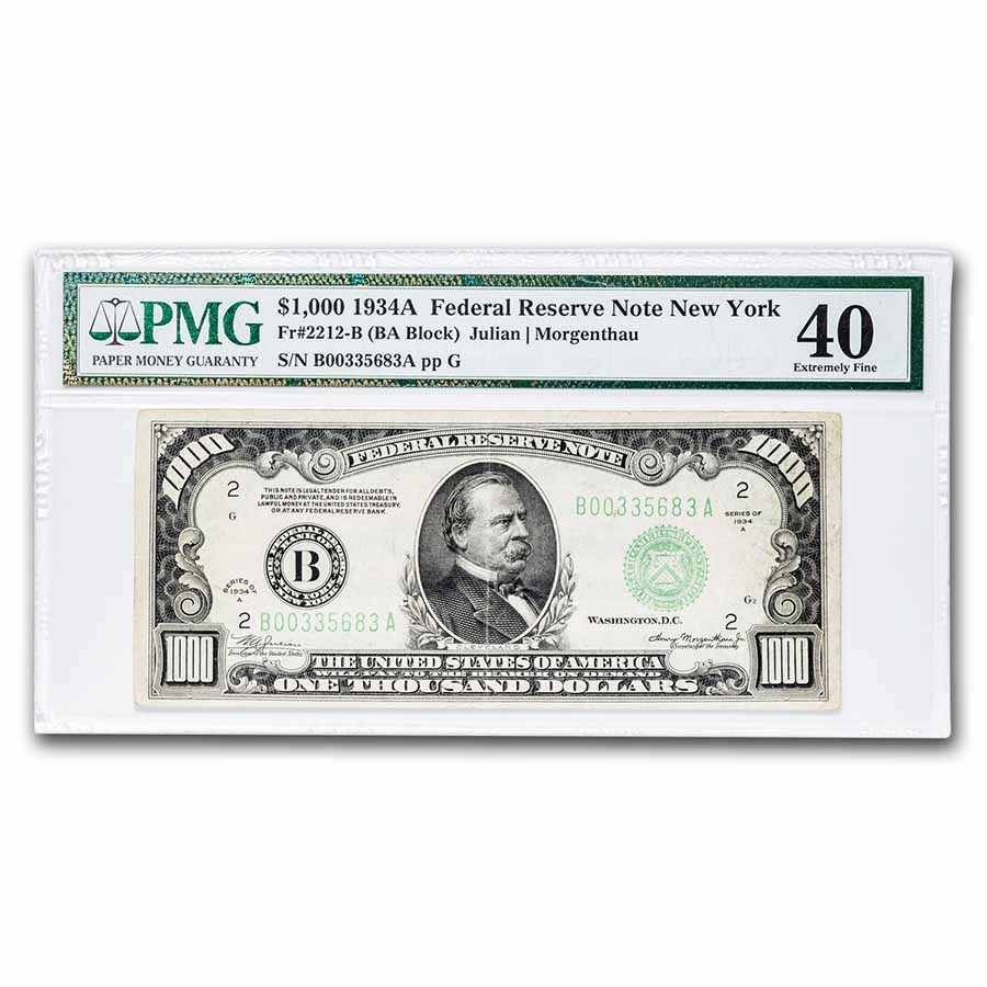 1934-A (B-New York) $1,000 FRN XF-40 PMG (Fr#2212-B)