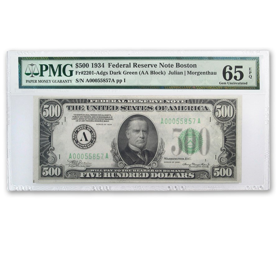 1934 (A-Boston) $500 FRN Gem CU-65 EPQ PMG (Fr#2201-A)
