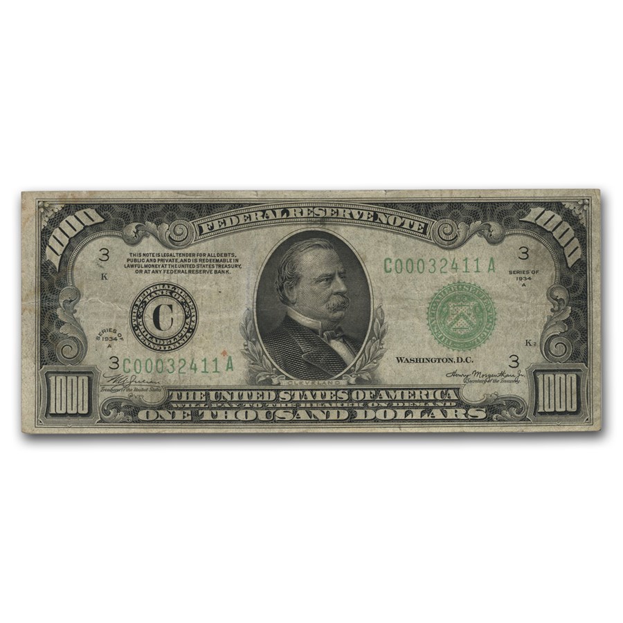 1934-A (C-Philadelphia) $1,000 FRN VF (Fr#2212-C)
