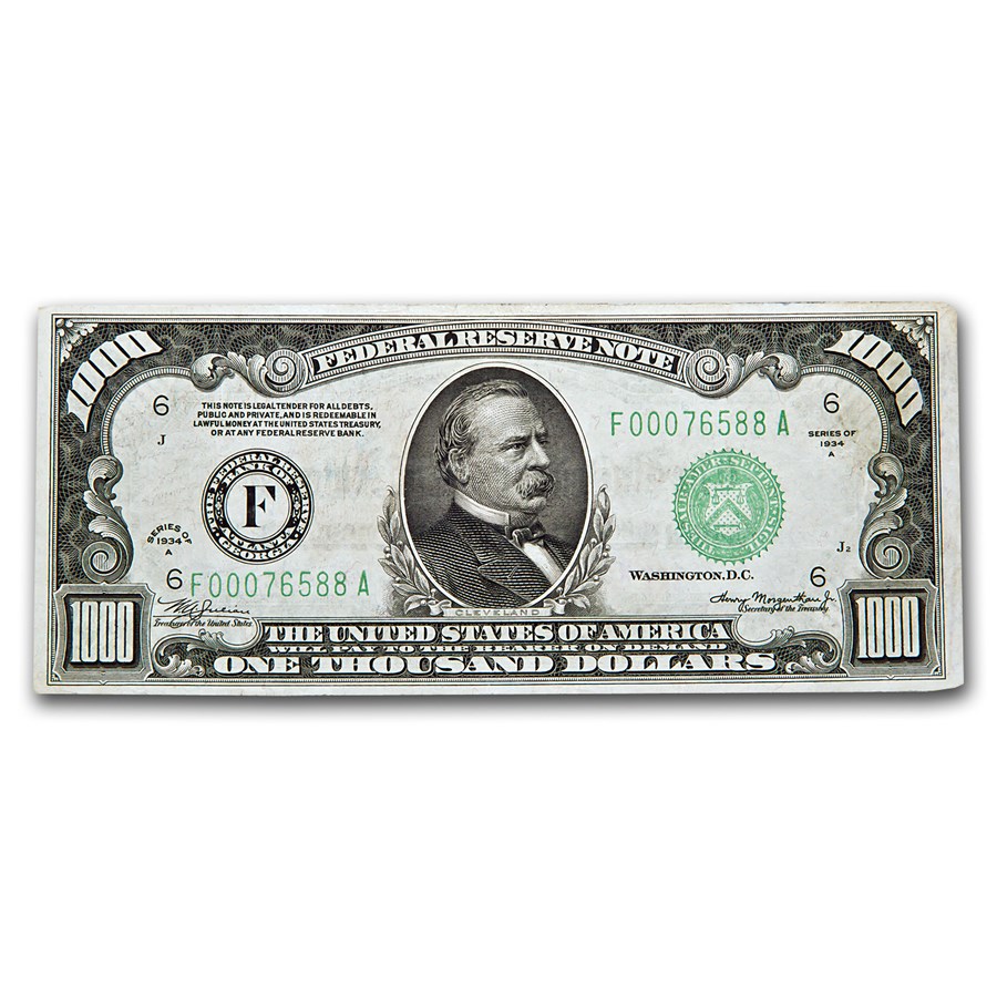 1934-A (F-Atlanta) $1,000 FRN VF+ (Fr#2212-F)