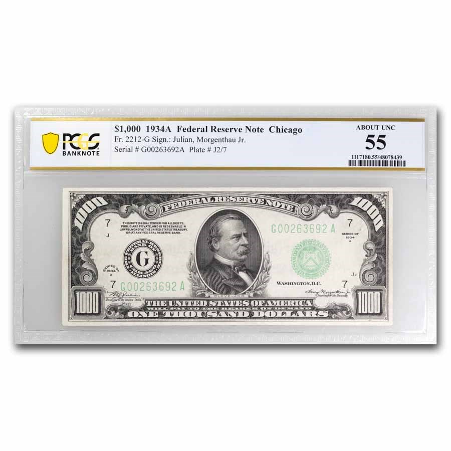 1934-A (G-Chicago) $1,000 FRN AU-55 PCGS (Fr#2212-G)