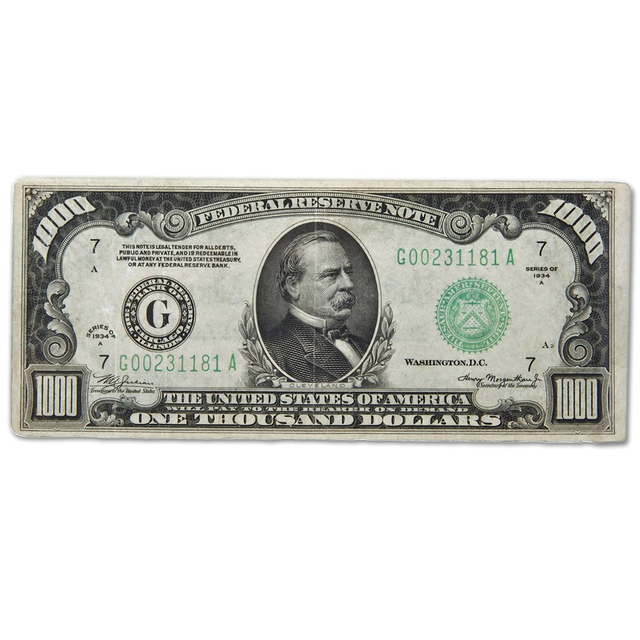 1934-A (G-Chicago) $1,000 FRN VF+ (Fr#2212-G)