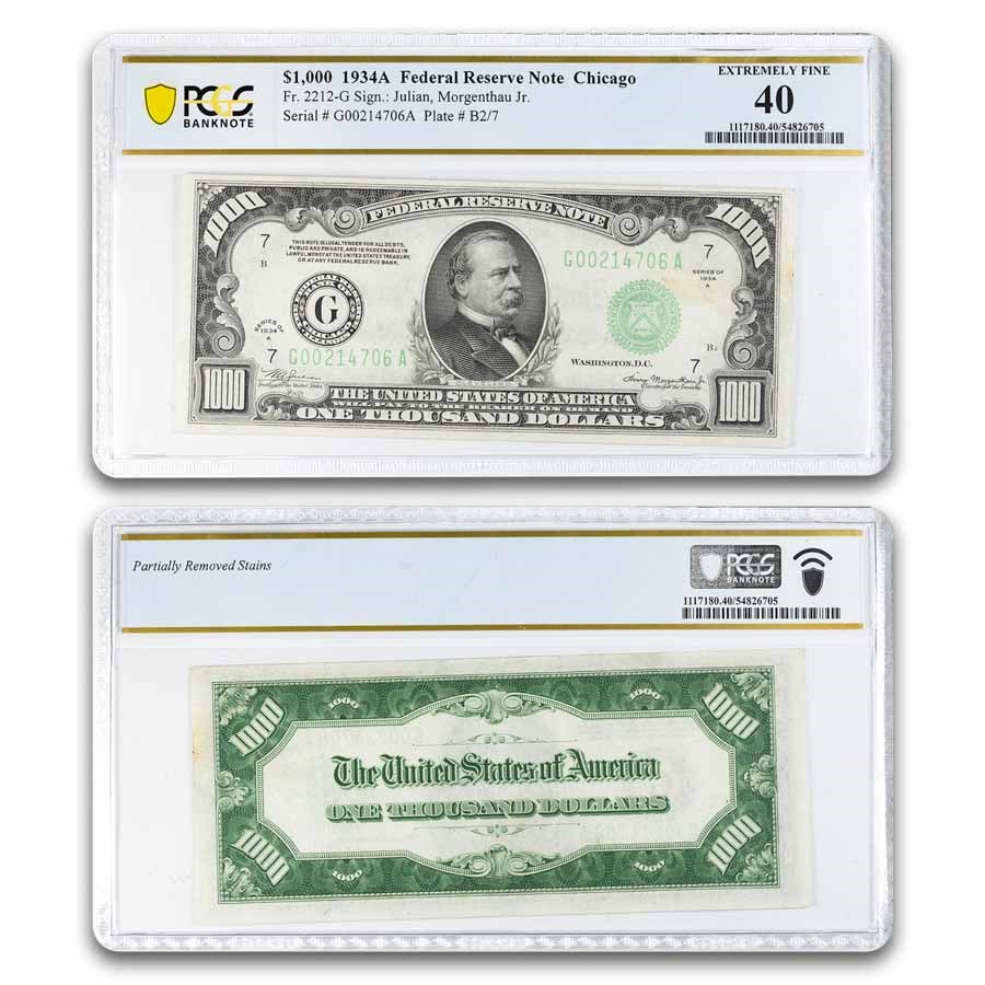 1934-A (G-Chicago) $1,000 FRN XF-40 PCGS (Fr#2212-G) Comment
