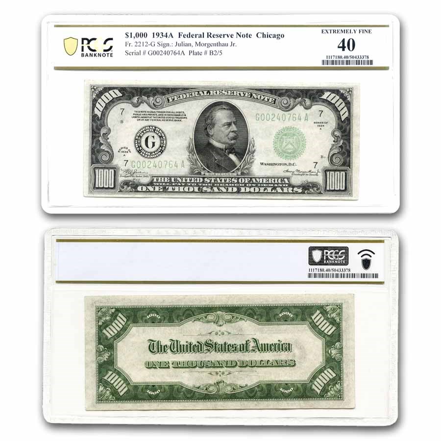 1934-A (G-Chicago) $1,000 FRN XF-40 PCGS (Fr#2212-G)