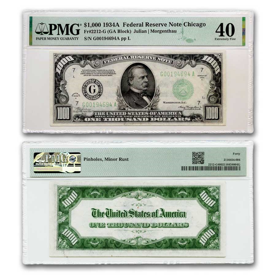 1934-A (G-Chicago) $1,000 FRN XF-40 PMG (Fr#2212-G)