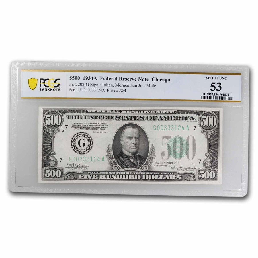 1934-A (G-Chicago) $500 FRN AU-53 PCGS (Fr#2202-G)