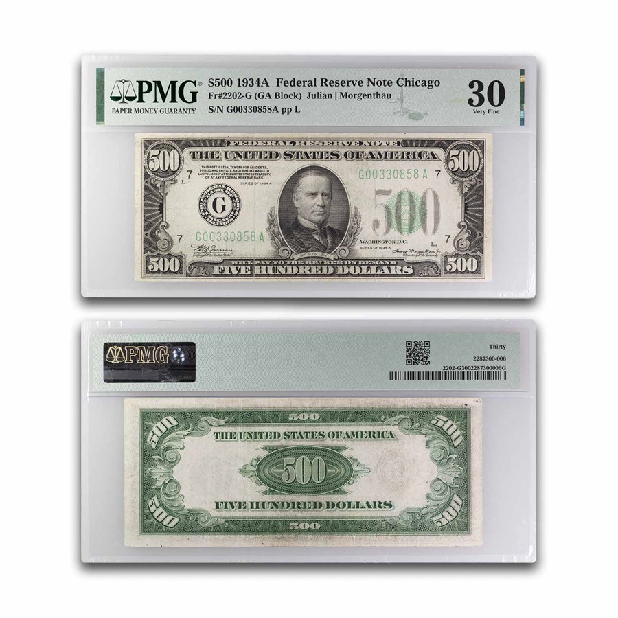1934-A (G-Chicago) $500 FRN VF-30 PMG (Fr#2202-G)