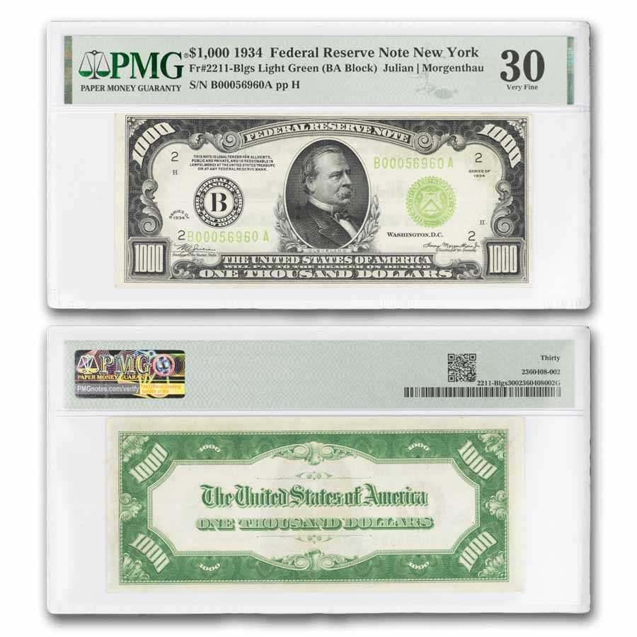 1934 (B-New York) $1,000 FRN VF-30 PMG (Fr#2211-B) LGS