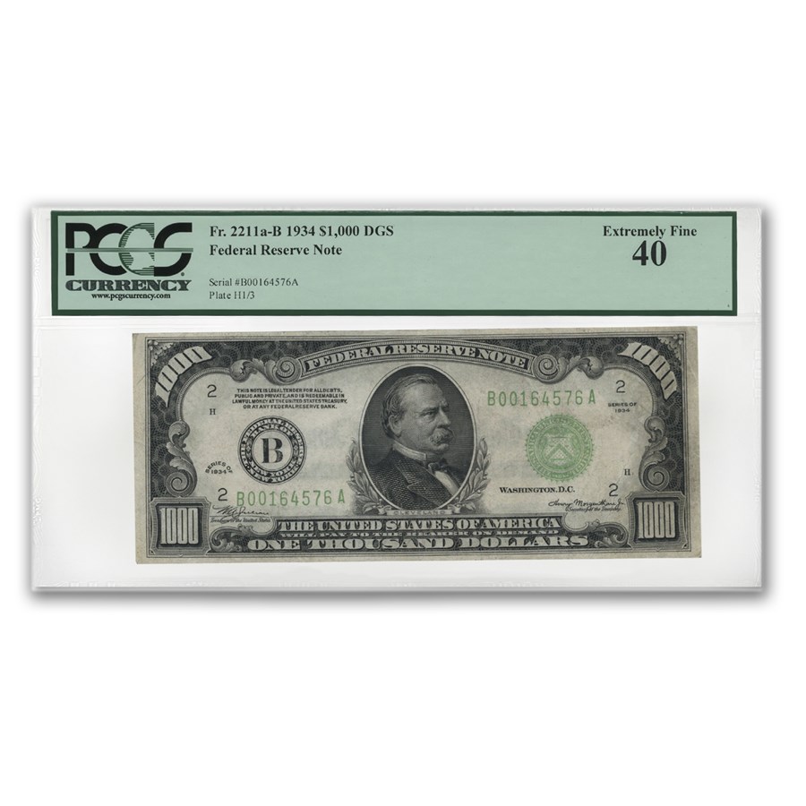 1934 (B-New York) $1,000 FRN XF-40 PCGS (Fr#2211-B)