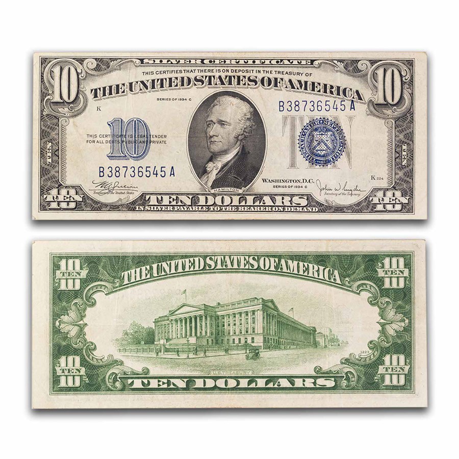1934-C $10 Silver Certificate VF (Fr#1704)
