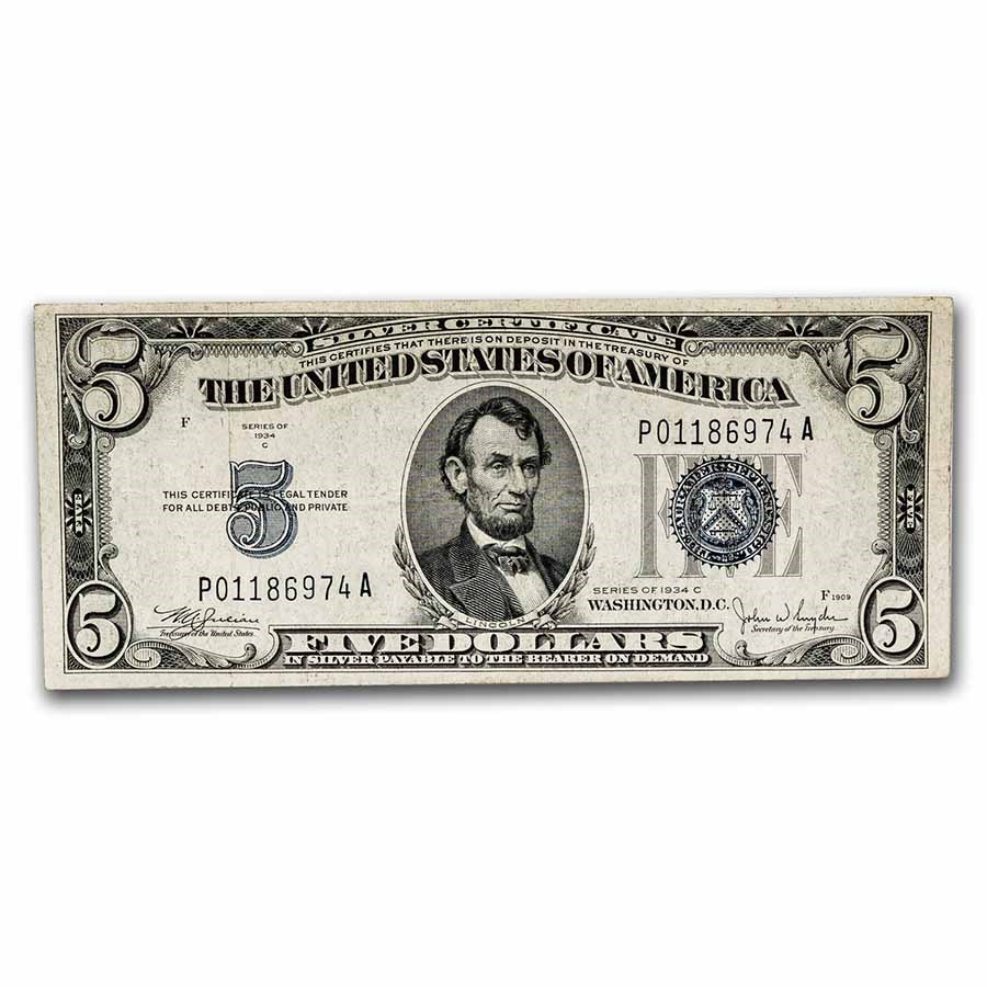 1934-C $5.00 Silver Certificate VF (Fr#1653)