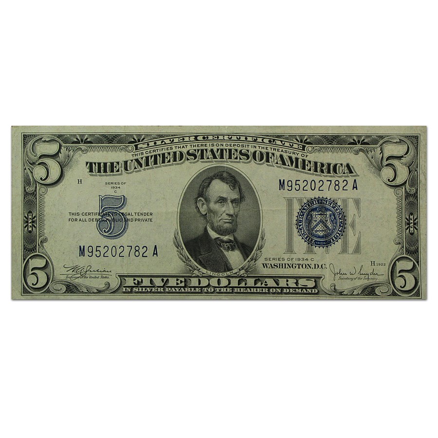 1934-C $5.00 Silver Certificate XF (Fr#1653)