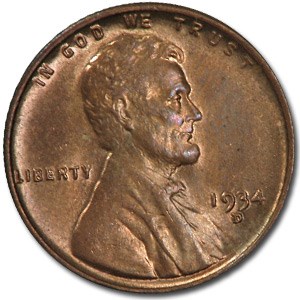 1934-D Lincoln Cent BU (Red/Brown)