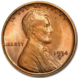 1934-D Lincoln Cent BU (Red)