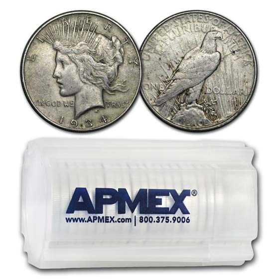 1934-D Peace Silver Dollars VG/XF (20-Coin Roll)