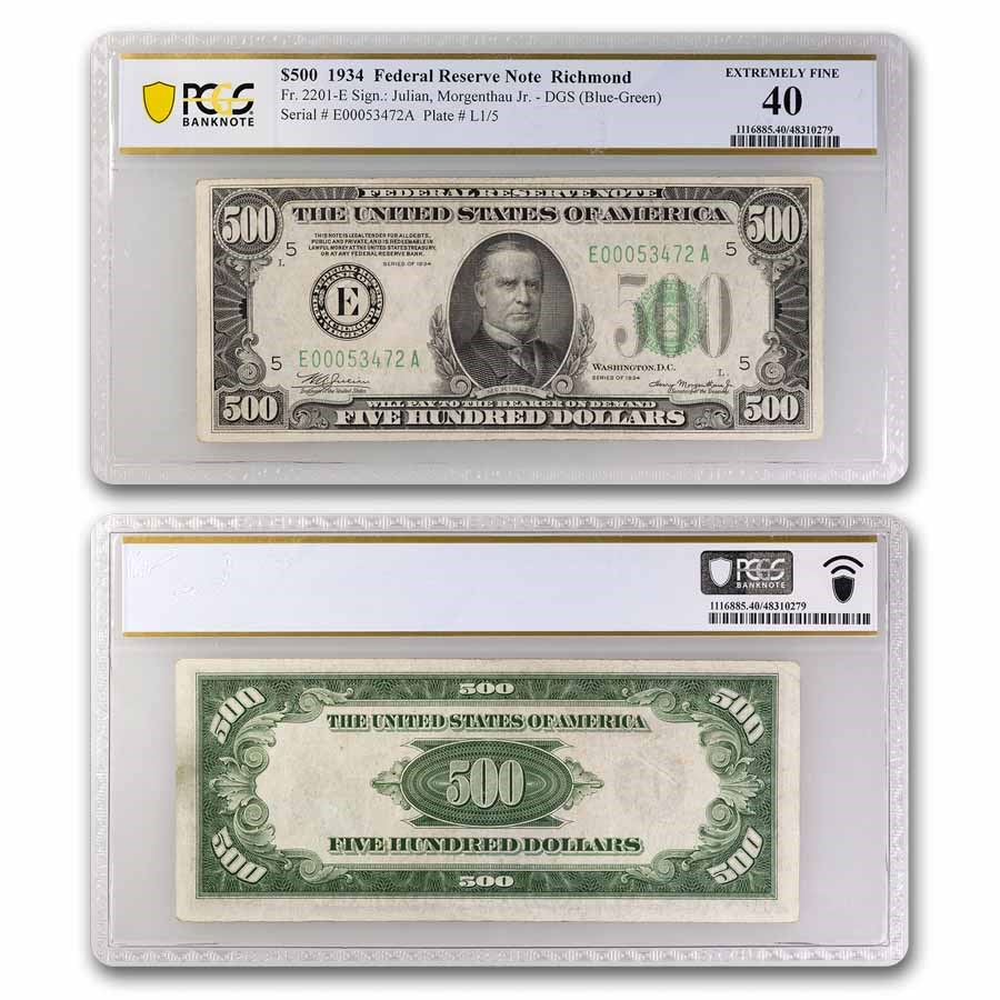 1934 (E-Richmond) $500 FRN XF-40 PCGS (Fr#2201-E)