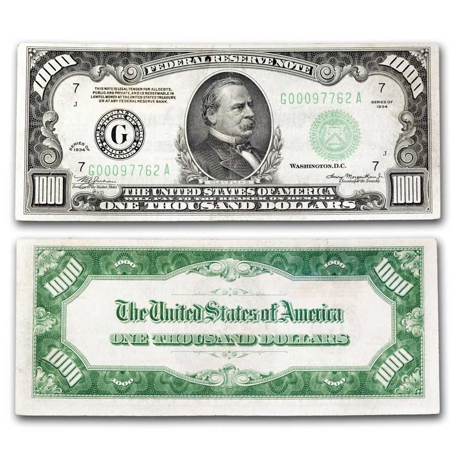 1934 (G-Chicago) $1,000 FRN VF+ (Fr#2211-G)