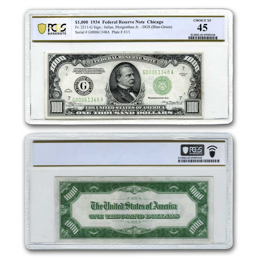 1934 (G-Chicago) $1,000 FRN XF-45 PCGS (Fr#2211-G)