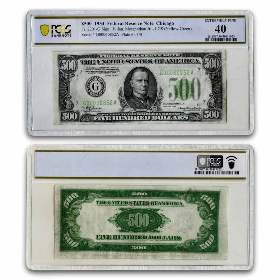 1934 (G-Chicago) $500 FRN XF-40 PCGS (Fr#2201-G)