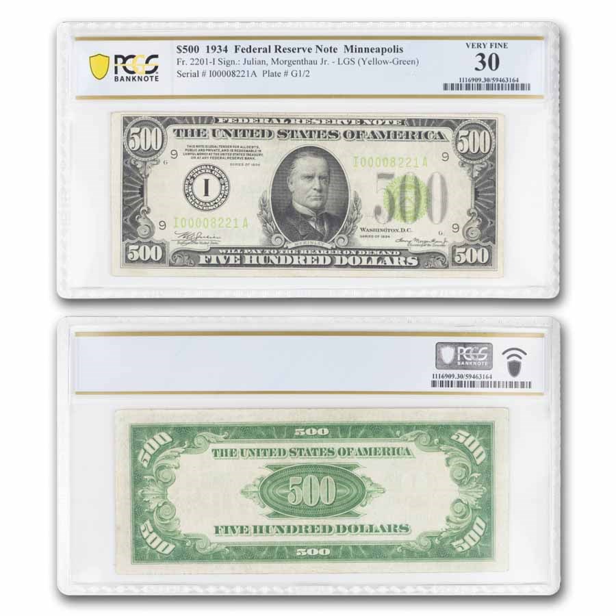 1934 (I-Minneapolis) $500 FRN VF-30 PCGS (Fr#2201-I) LGS