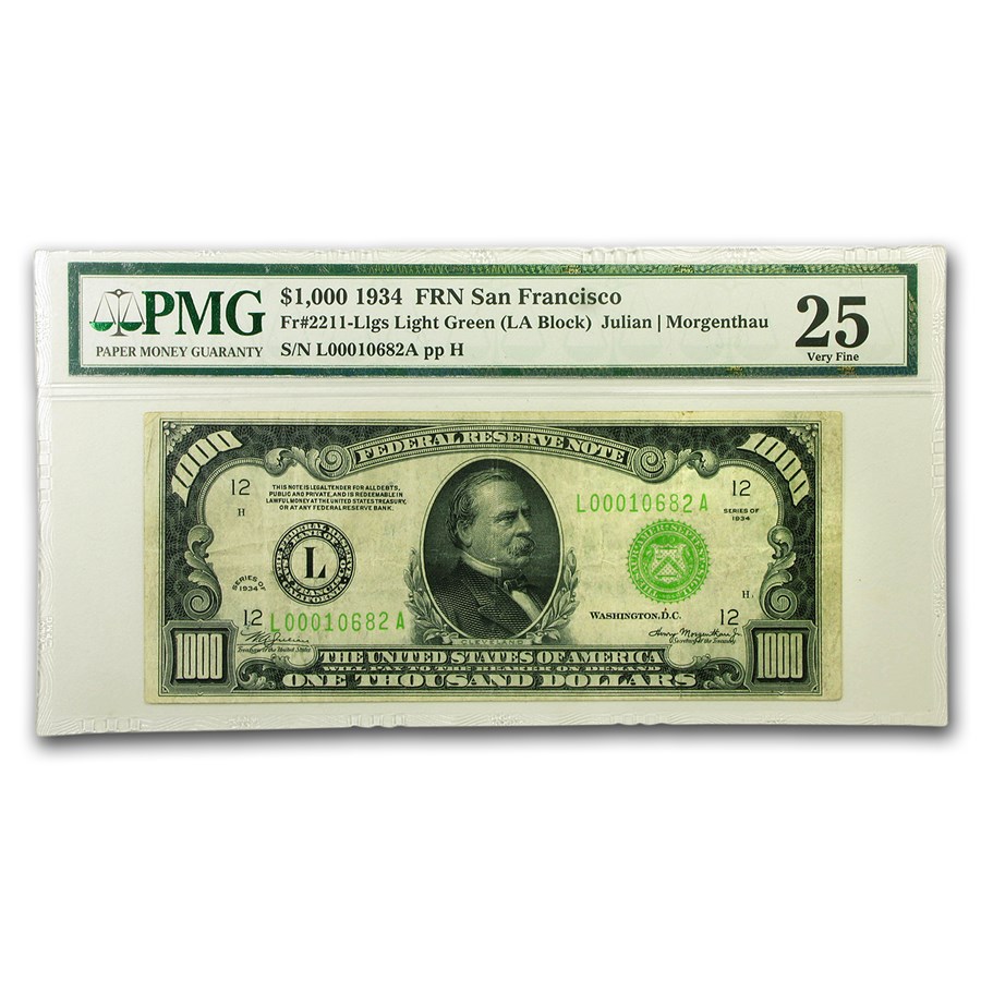 1934 (L-San Francisco) $1,000 FRN VF-25 PMG (Fr#2211-L) LGS