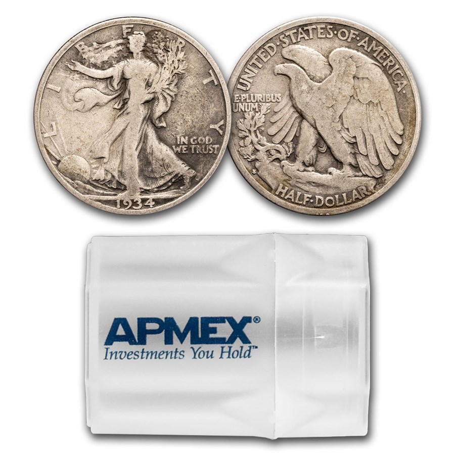 1934-S Walking Liberty Halves 20-Coin Roll Avg Circ