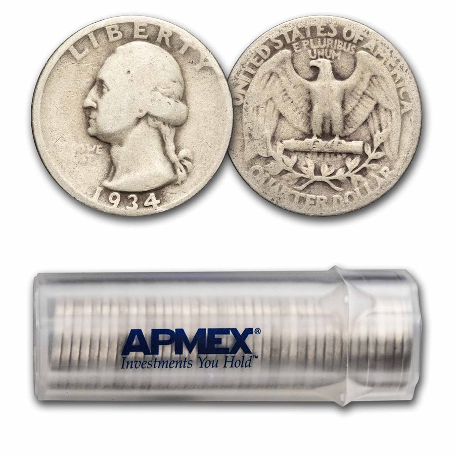 1934 Washington Quarter 40-Coin Roll Avg Circ