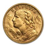 1935-B Switzerland Gold 20 Francs Helvetia AU