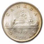 1935 Canada Silver Dollar George V MS-64 ICCS