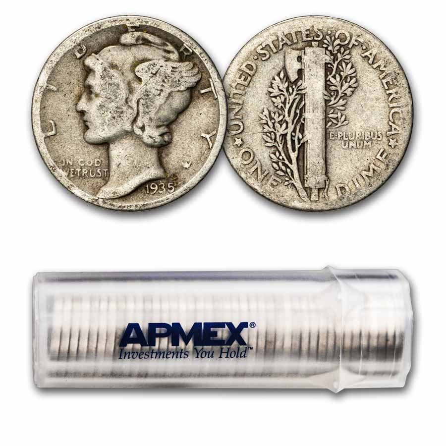 1935 Mercury Dime 50-Coin Roll Avg Circ
